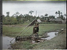 Image représentant Des enfants utilisant une machine à pied, système élévatoire d'eau pour l'irrigation du riz