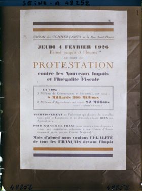 Image représentant Affiche de protestation des commerçants de la rue Saint-Honoré contre l'augmentation des impôts