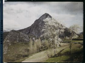 Image représentant La commune à travers les cerisiers en fleurs et le Soudour