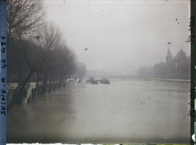 Image représentant La crue de la Seine quai de la Mégisserie, pont au Change et quai de l'Horloge