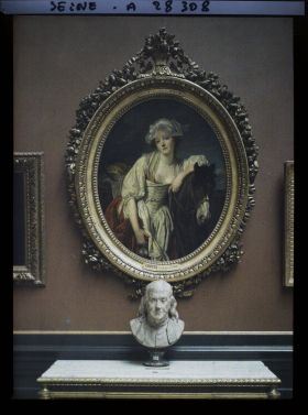 Image représentant La laitière de Greuze et le buste de Benjamin Franklin par Houdon, musée du Louvre