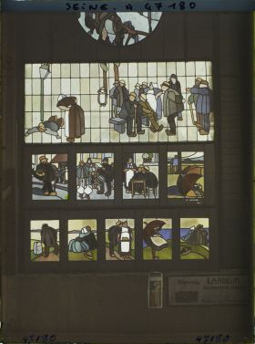 Image représentant L'Exposition des arts décoratifs, Pavillon du Vitrail, Les Paysans normands, Raphaël Lardeur