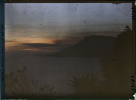 Image représentant Végétation se découpant à contre-jour dans le coucher de soleil, vue en direction de Monaco