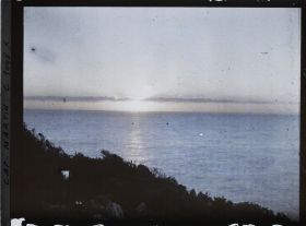 Image représentant Végétation se découpant en ombre chinoise sur la mer, lors d'un lever de soleil au cap Martin