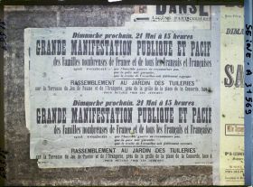 Image représentant Affiche de la Ligue des familles nombreuses de France, appel à une manifestation pacifique pour l'application du traité de Versailles