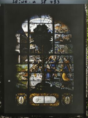 Image représentant Intérieur de l'église Saint-Etienne-du-Mont, un vitrail du cloître