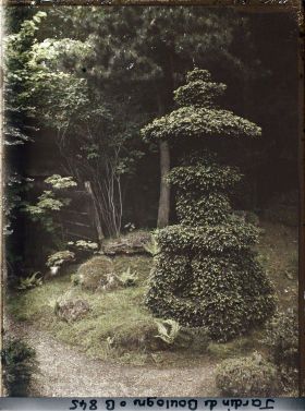 Image représentant Lanterne végétale sur fond de verdure, proche de la maison ouest du " village japonais