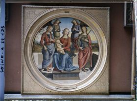 Image représentant La Vierge et l'Enfant entourés de deux anges, sainte Rose et sainte Catherine d'Alexandrie, Pérugin, musée du Louvre