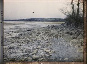 Image représentant Site palafittique préhistorique des Alpes, pieux en bois visibles lors de la baisse des eaux après la grande sécheresse de 1921