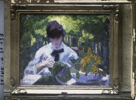 Image représentant La Brodeuse signée Maurice Savreux (au Salon des Indépendants ?)