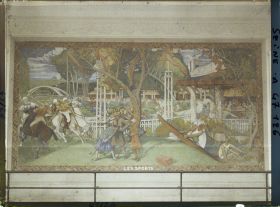 Image représentant L'Exposition des arts décoratifs, Cour des métiers, esplanade des Invalides, Charles Plumet, Panneaux de Marret, Les Sports