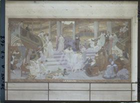 Image représentant L'Exposition des arts décoratifs, la Cour des métiers, Charles Plumet, Panneaux de O. Guillonnet, La Parure