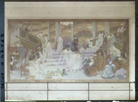 Image représentant L'Exposition des arts décoratifs, la Cour des métiers, Charles Plumet, Panneaux de O. Guillonnet, La Parure