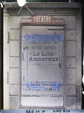 Image représentant Affiche de la pièce "le lion amoureux" de Ponsard, donnée en représentation au Grand Théâtre de Reims, le 14 juillet 1914