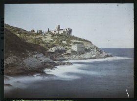 Image représentant Turquie, Mont Athos, Stravonikita, Ensemble du Monastère de Stravonikita, vu de la mer