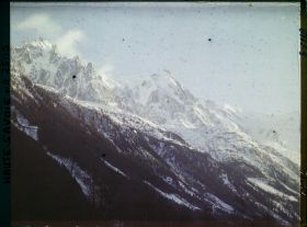 Image représentant France Les Alpes, Vallée de Chamonix, Coucher de Soleil s/ le Mt Blanc, les Aiges du Midi, du Plan et de la Blaitière (5h du soir)