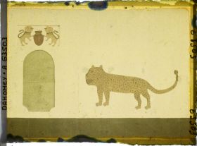 Image représentant Décor peint de panthère et lions sur la djononho ou case des étrangers dans la première cour du palais de  null Glélé