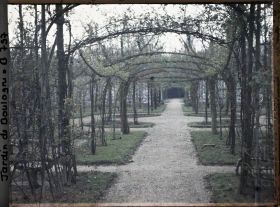 Image représentant Axe central du verger-roseraie vu en direction de la dépendance, à la limite du jardin français