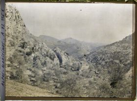 Image représentant Paysage de petite montagne avec une maison entourée de restanques plantées d'oliviers