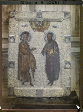 Image représentant Turquie, Mont Athos, Vatopédi, Icône de St Jean et Paul, ornée de filigranes