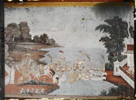 Image représentant Peinture murale du Vat Prah-keo, pagode royale ou pagode du Bouddha d'Emeraude dite " pagode d'argent " ou de la galerie formant cloître délimitant la cour de la pagode (?)