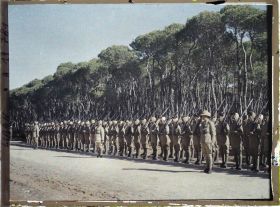 Image représentant Troupes indiennes de l'armée britannique alliée passées en revue dans le bois des Pins par le général Gouraud, haut-commissaire de la République française