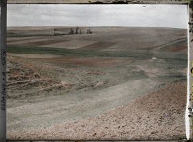 Image représentant Espagne, de Léon à Astorga, Vue typique du plateau de Castille cultivé avec un petit fond marécageux couvert d'herbes