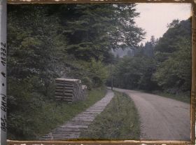 Image représentant France, La Schlitte avec un tas de bois au bord de la route