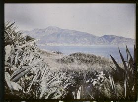 Image représentant Panorama sur le littoral de Menton, vu depuis le rivage du cap Martin ponctué d'agaves