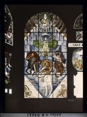 Image représentant L'Exposition des arts décoratifs, Pavillon du Vitrail, L'Apocalypse, ensemble de vitraux de J.-J.-K. Ray et André Chanson