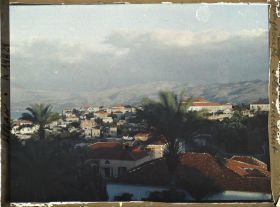 Image représentant Panorama depuis la résidence du général Gouraud avec un soleil couchant sur la chaîne du Liban vers l'est