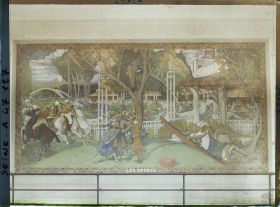 Image représentant L'Exposition des arts décoratifs, Cour des métiers, esplanade des Invalides, Charles Plumet, Panneaux de Marret, Les Sports