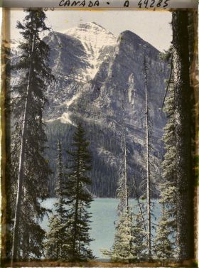 Image représentant Canada, Lac Louise, Le Lac et le Mt Fairwiev entre les arbres