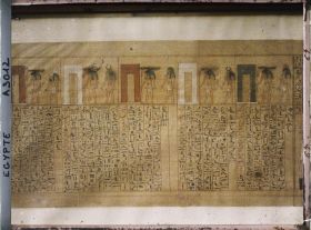 Image représentant Papyrus du Livre des morts dans une vitrine du musée égyptien