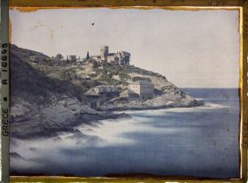 Image représentant Turquie, Mont Athos, Stravonikita, Ensemble du Monastère de Stravonikita, vu de la mer