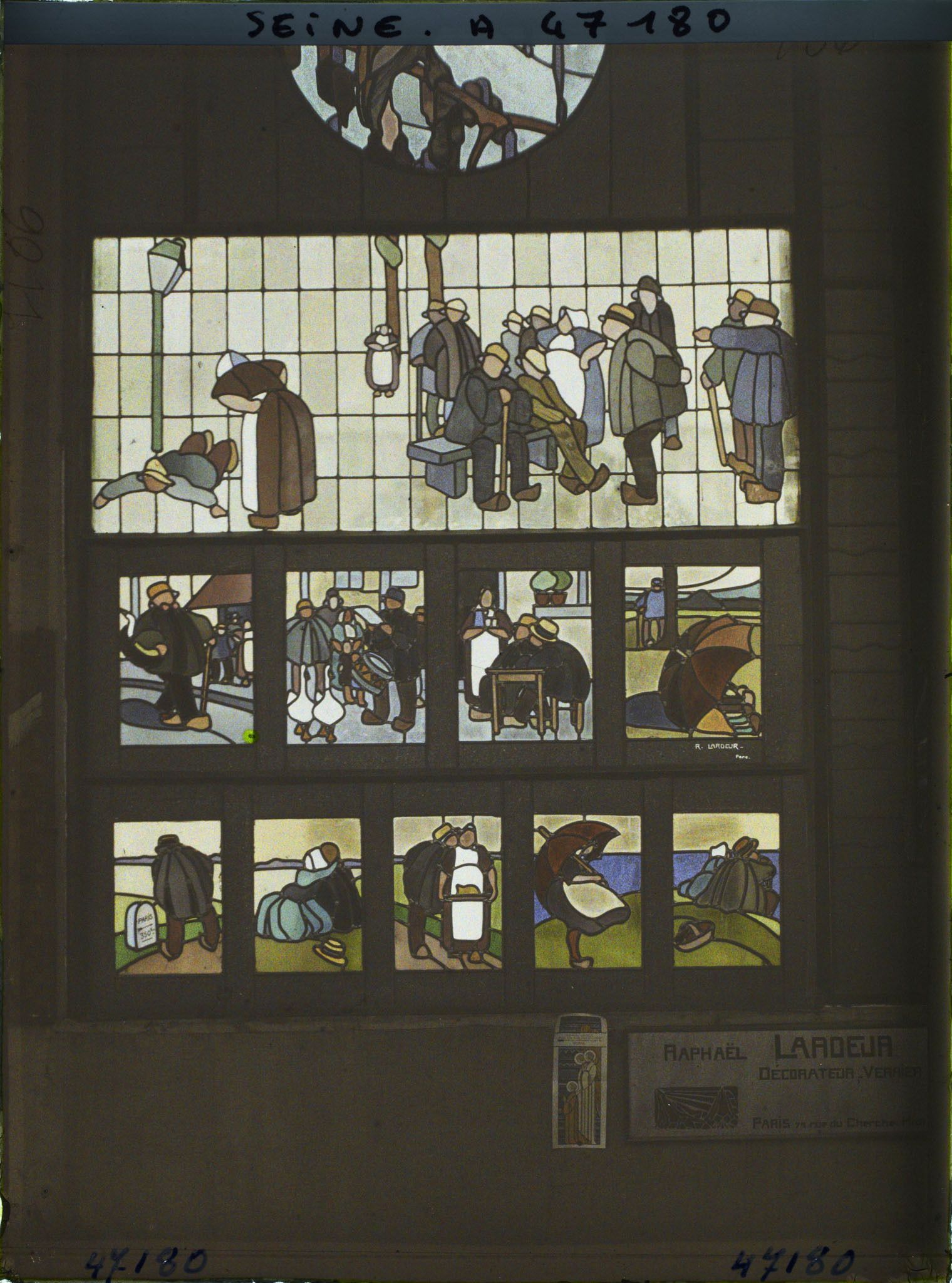 Image représentant L'Exposition des arts décoratifs, Pavillon du Vitrail, Les Paysans normands, Raphaël Lardeur