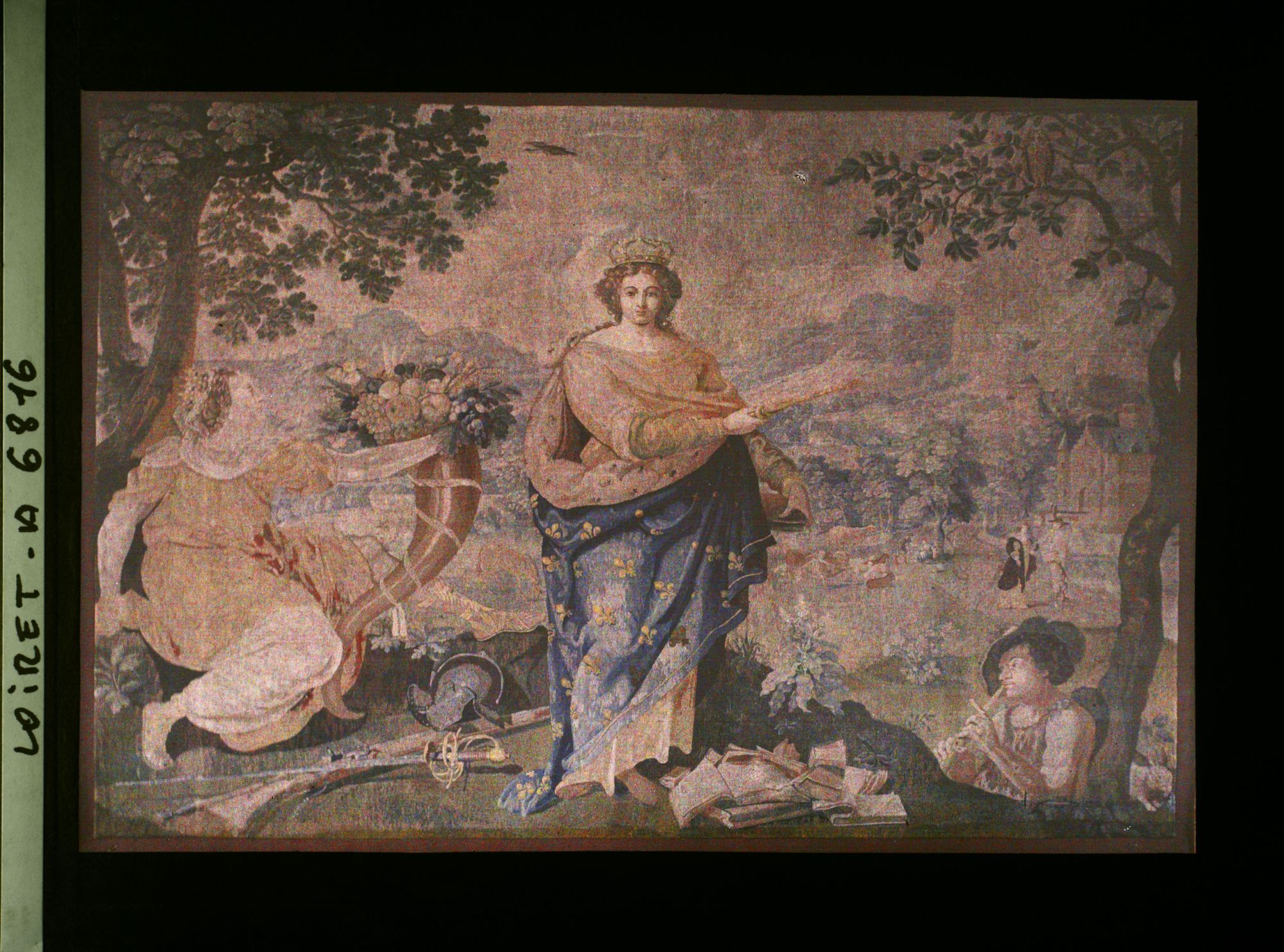 Image représentant L'une des huit broderies du XVIIème siècle de la salle d'honneur de l'hôtel de Ville. Les quatre parties du monde : l'Europe