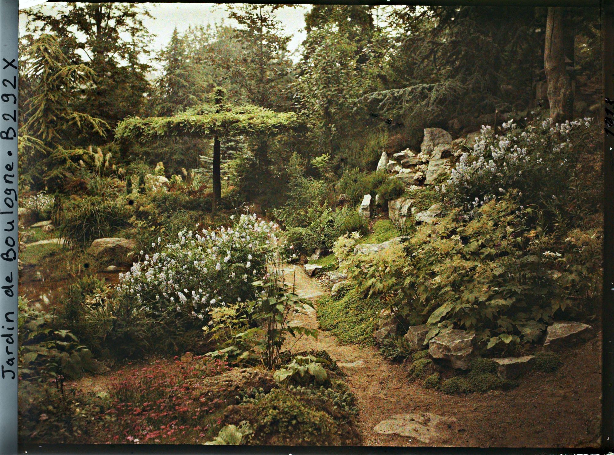 Image représentant Allée du " sanctuaire japonais " longeant un éboulis de pierres non loin de la façade de temple