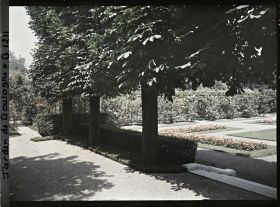 Image représentant Le jardin français vue de sa terrasse ombragée, côté sud